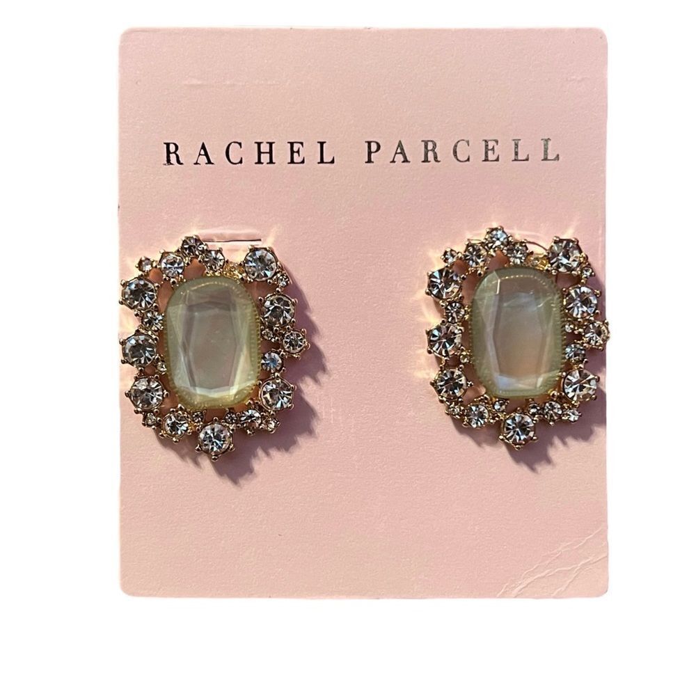 NWT Rachel Parcell Faceted Shell Halo Stud Earrings In Blue Clear Gold